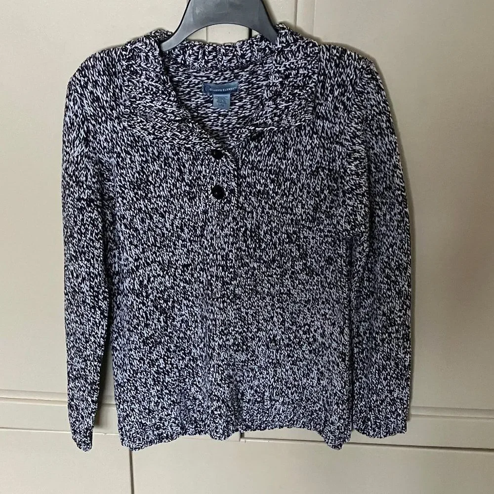 Womens Classic Elements Black & White Collared Sweater - Size L